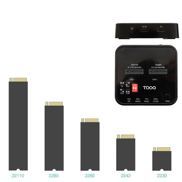 Tooq Docking Station Dual SSD M.2 TQDS-201B Negro